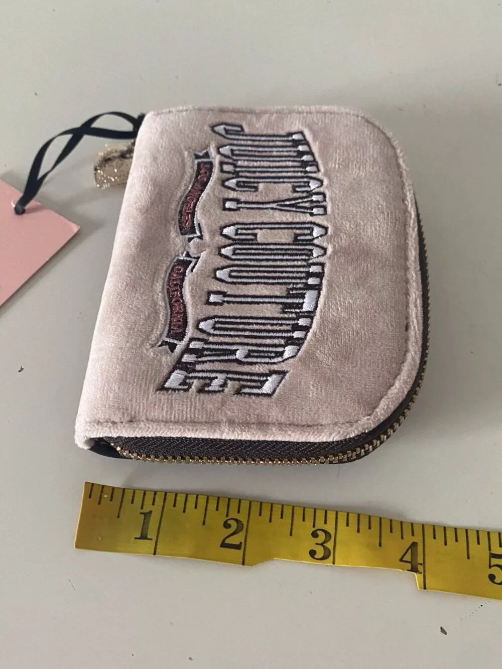 Juicy Couture Couture University Mini Compact Wallet Embroidered Dusty Blush NEW